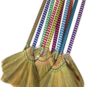 (6 Packs) Traditional Asian Broom Trio - 40" Vietnamese Straw Brooms for Gentle Cleaning