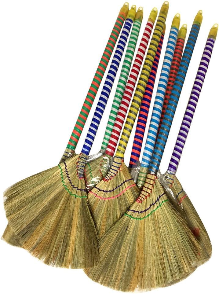 (6 Packs) Traditional Asian Broom Trio - 40" Vietnamese Straw Brooms for Gentle Cleaning