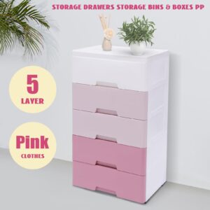 LUNUMAOS 5-layer gradient pink storage cabinets, lockers with drawers to store clothes, towels, toys and other items, suitable for home, living room, bedroom