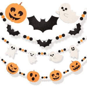 24.6ft halloween felt banner cute pumpkin ghosts expressions bat pom pom garlands halloween pumpkin ghosts party decorations banner for halloween party haunted indoor outdoor home office hanging decor