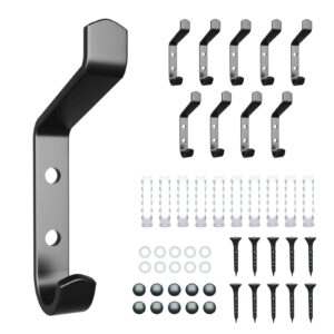 10pcs wall hooks for hanging,black wall hooks coat metal wall hooks towel hooks for wall,heavy duty single prong wall hooks with 20 pieces screws for robe hooks wall mounted for key towel bags hat