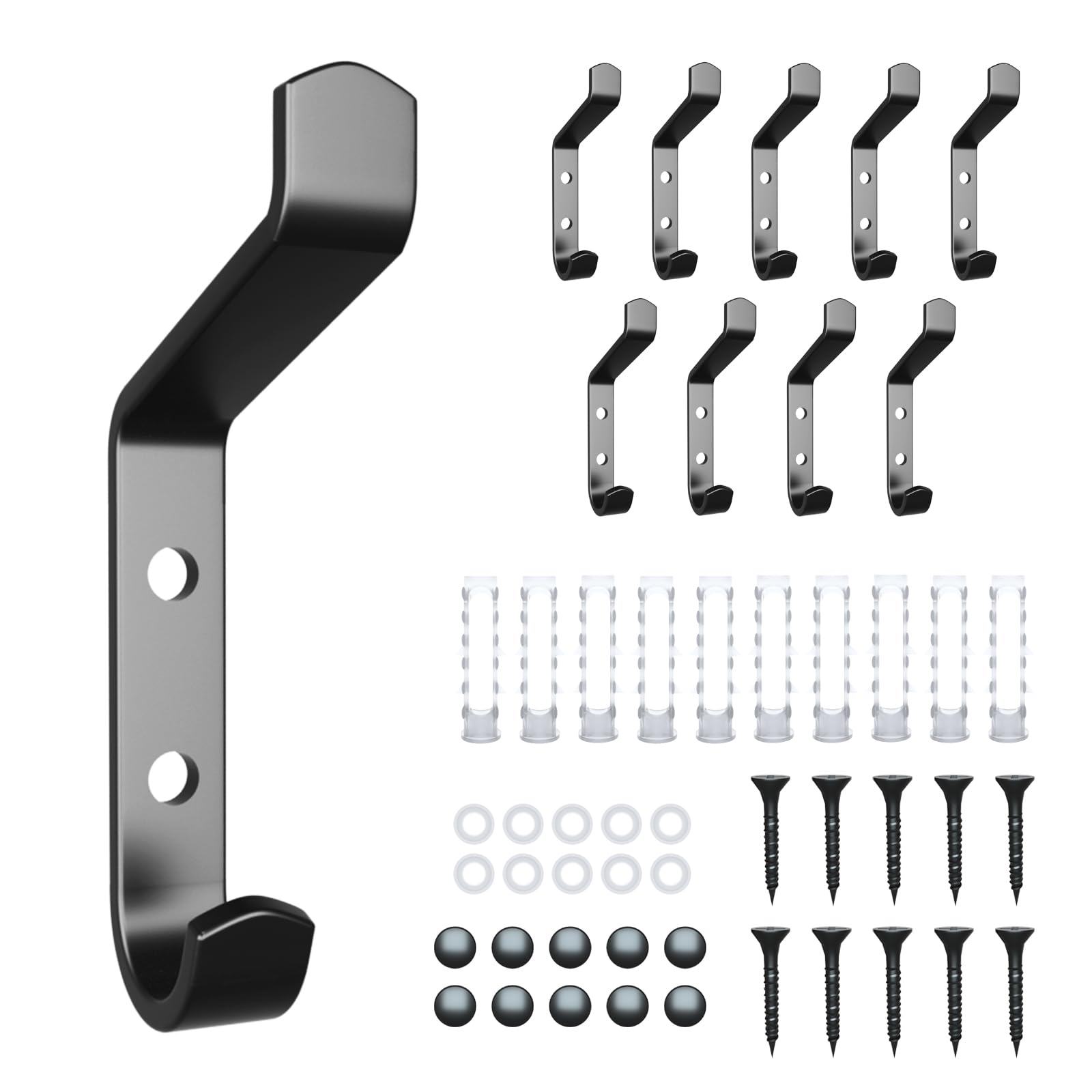 10PCS Wall Hooks for Hanging,Black Wall Hooks Coat Metal Wall Hooks Towel Hooks for Wall,Heavy Duty Single Prong Wall Hooks with 20 Pieces Screws for Robe Hooks Wall Mounted for Key Towel Bags Hat