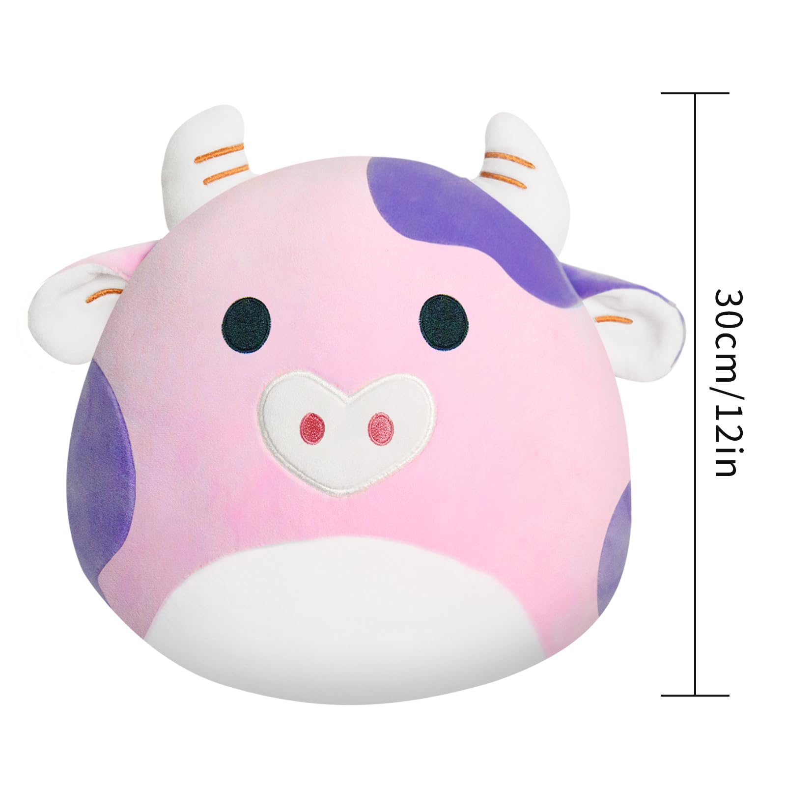 CUTEHO Cow Plush Toy Pillow 12'' Cute Stuffed Animal Soft Plushie Doll Gift for Kids Birthday Girls Boys Valentines Day (Pink Cow)