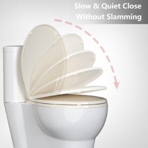 Toilet Seat Round,Toilet Seat with Quick-Release And Quick-Attach, Plastic Toilet Seat with Soft Close,Easy Install and Clean - Fits Most Round Toilets Almond