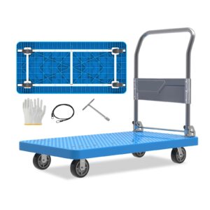 heavy duty platform truck, industrial panel truck cart 360 degree swivel wheels, flatbed cart add reinforcing steel bar with 2200 lbs capacity, 61x 27.5 inch