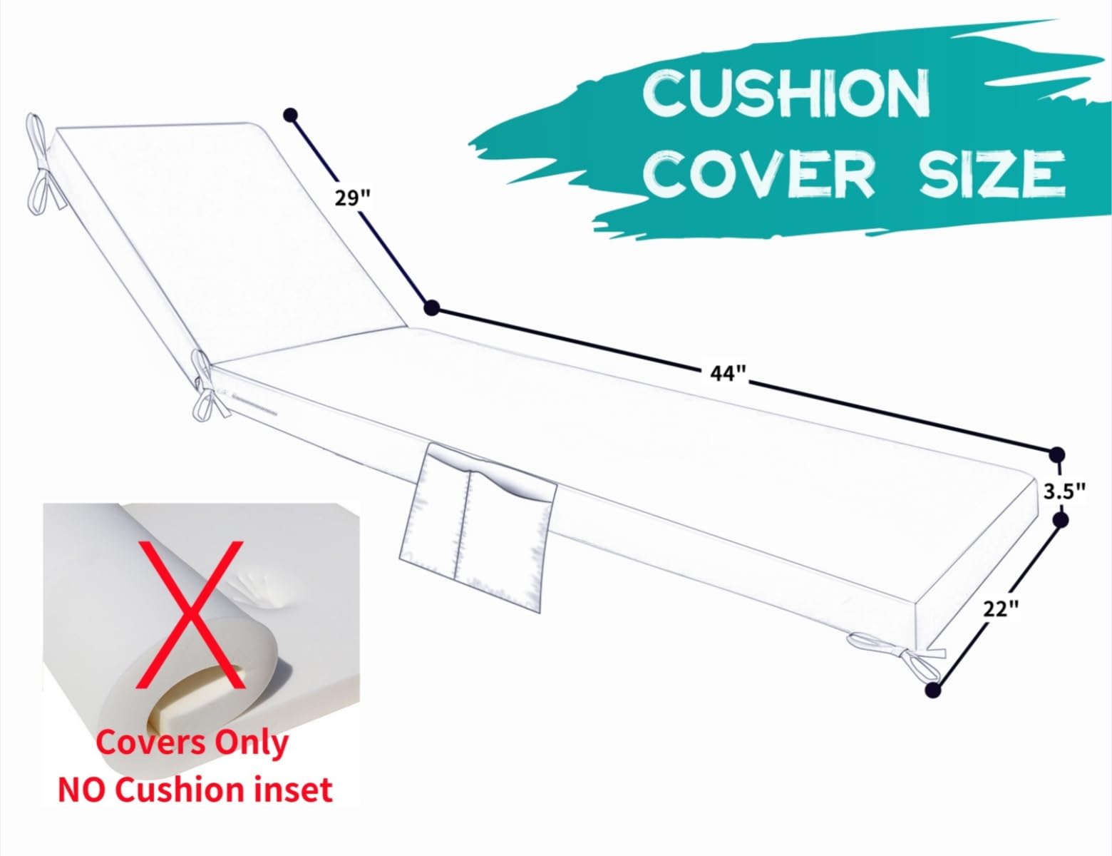 FSJITF Outdoor Chaise Lounge Cushion Cover 72"x21"x3.5",Rain-Proof,Fade Resistant 1600h,for Patio Replacement Cushion Cover,Note: Only Covers-Foam Not