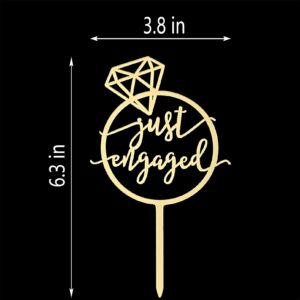 JIEEIN Mirror Gold Just Engaged Cake Topper, We're Engaged Cake Pick Engagement Party Decorations, Bridal Engagement Wedding Cupcake Decoration Party Supplies