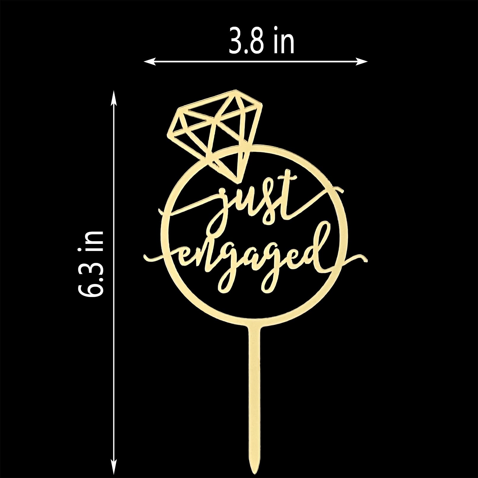 JIEEIN Mirror Gold Just Engaged Cake Topper, We're Engaged Cake Pick Engagement Party Decorations, Bridal Engagement Wedding Cupcake Decoration Party Supplies