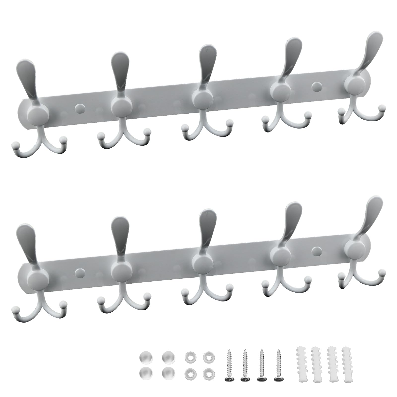 DVACEL 2 Pack Coat Rack Wall Mount, Wall Coat Rack with 5 Tri Hooks for Hanging Heavy Duty，Stainless Steel for Towel Clothes Coat Hanger Hat Rack Bathroom Bedroom Kitchen Hotel Entryway (White)