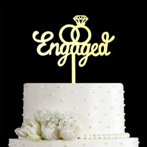 jieein engaged cake topper, just engaged cake pick engagement party decorations, bridal engagement wedding cupcake decoration party supplies, mirror gold