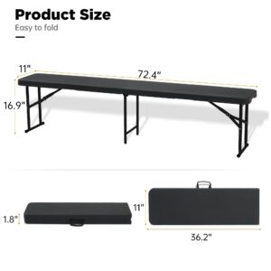 Winlice 2 Pack 6FT Folding Bench, Portable Bench with Handle and Non-Slip Pad, HDPE Camping Bench for Indoor Outdoor, Picnic, Garden, Football Activities, Black Wood Grain