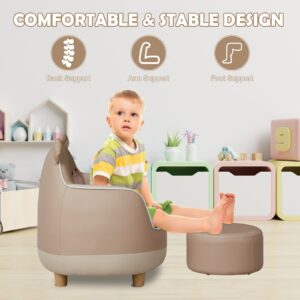 Kinpaw Kids Sofa Chair w/Ottoman, Children Leather Chair, Cartoon Themed Child Upholstered Armchair, Toddler Lounge Sofa Recliner for Nursery School Game Room Kindergarten, Bear