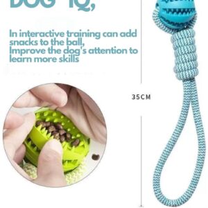 Generic Interactive Dog Rope Ball Toy (3 Colors). Interactive Dog Toy, Teeth Cleaning, Food Dispensing, Toy for Tug of War Playing, Durable Rubber Ball (Green)