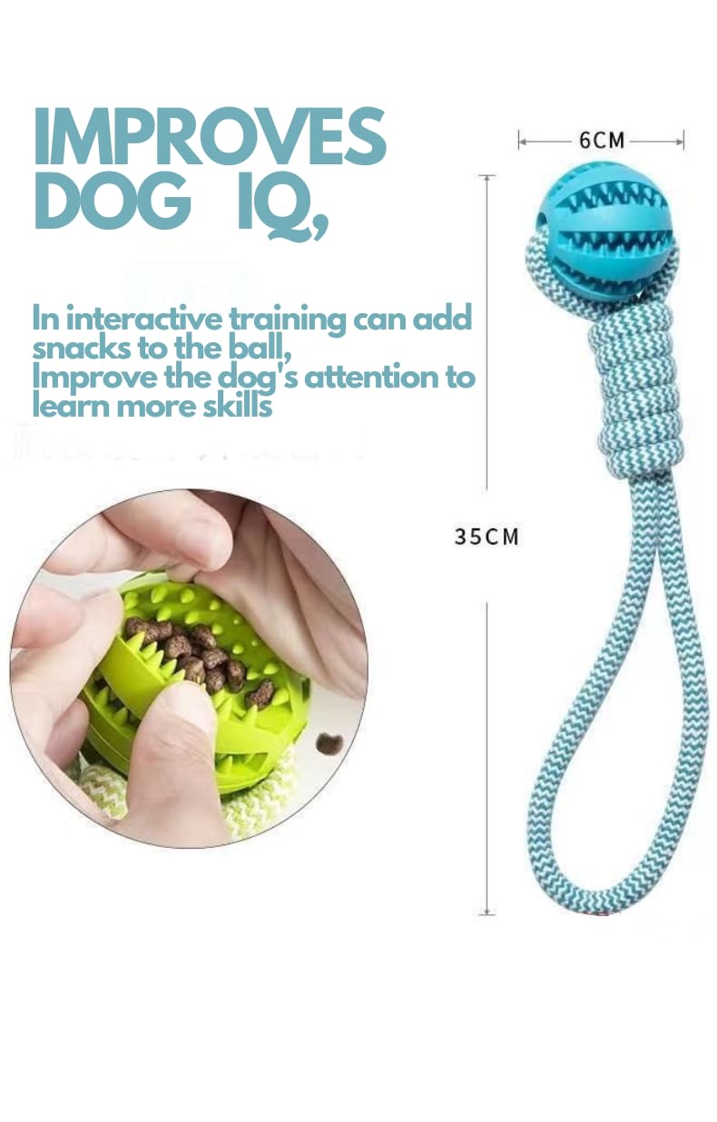 Generic Interactive Dog Rope Ball Toy (3 Colors). Interactive Dog Toy, Teeth Cleaning, Food Dispensing, Toy for Tug of War Playing, Durable Rubber Ball (Green)