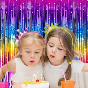 Masxkle 2 Pack (3.3x6.6Ft) Sparkling Neon Rainbow Party Decorations Rainbow Foil Fringe Curtain Backdrop for Birthday Wedding Engagement Bridal Shower Cartoon Party Decorations