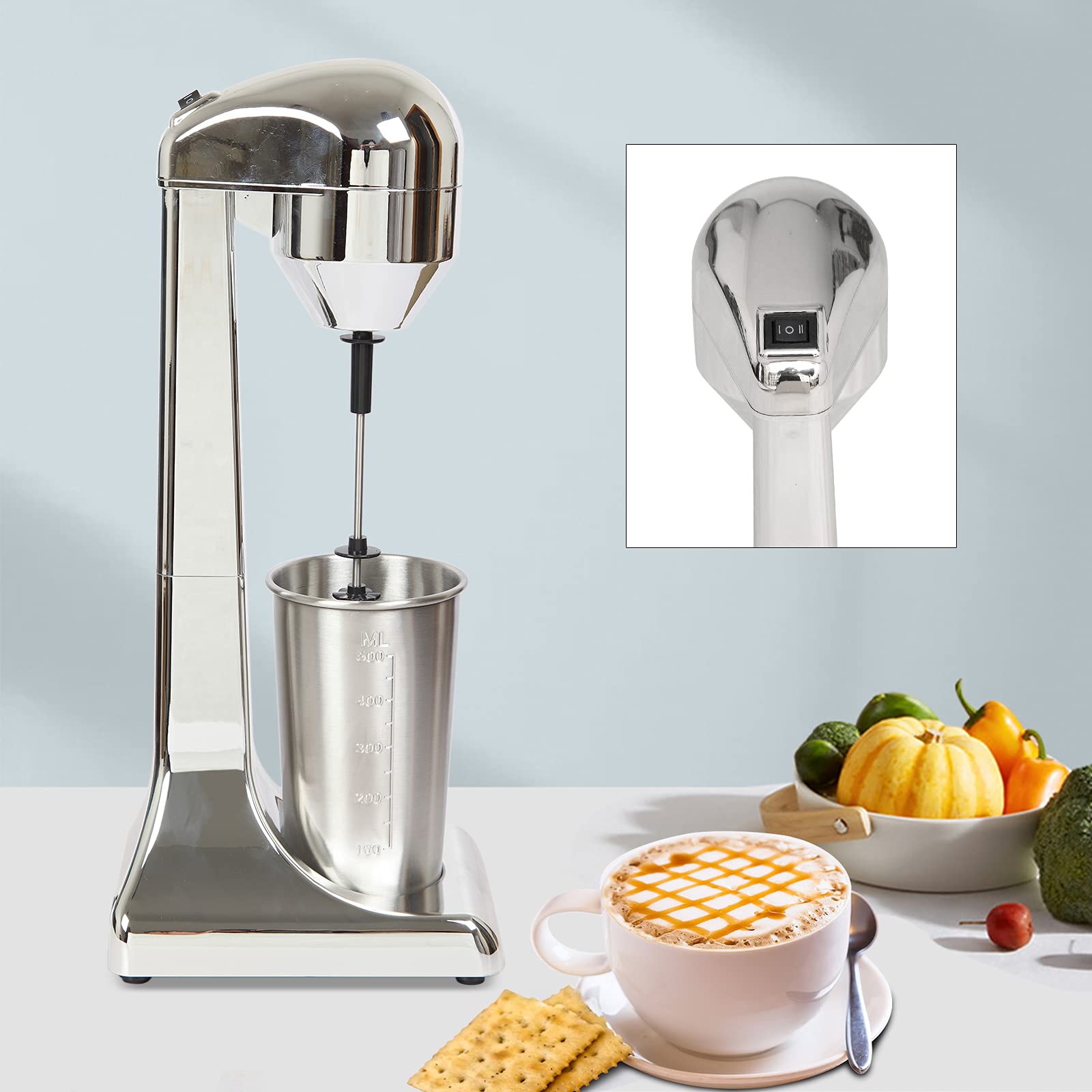 Knwigoe Milkshake Maker Drink Mixer Machine Stainless Steel Milk Blender 2 Speed Shaking Beverage Combo Mixing Frother with Cup 500 ml/28.16oz (23000rpm)