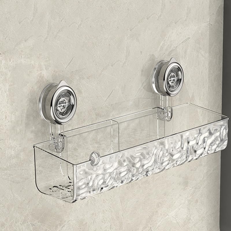 YLBUH Raidley No Drill Clear Wall Caddy, Drill-Free Removable Storage, Raidley Bathroom Storage Shelf, No-Drill Clear Wall Caddy Suction Cup Storage, Glacier Pattern Suction Cup (White-A)