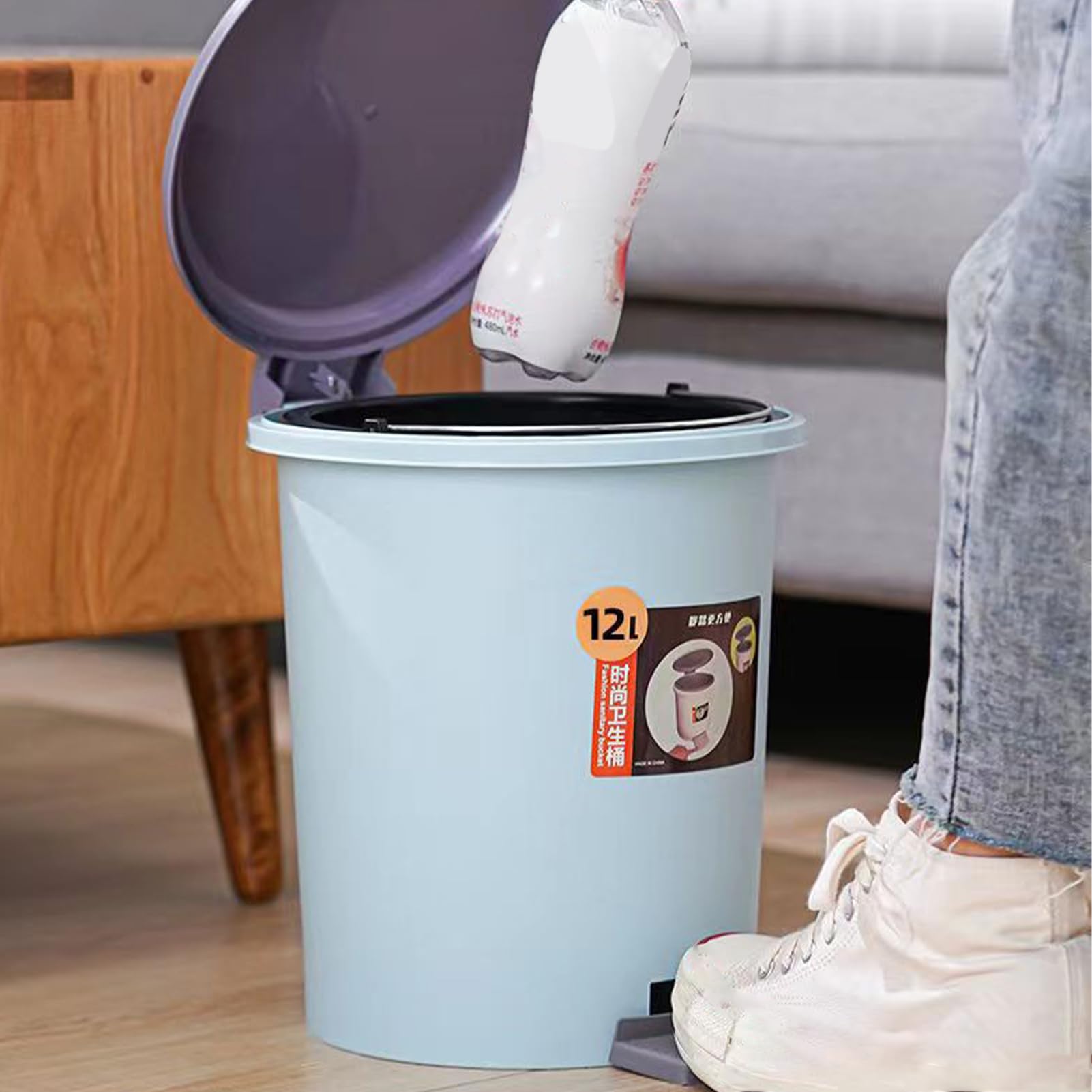 Mumusuki Large Capacity Foot Pedal Trash Can, Lid, Multifunctional Kitchen Garbage Bin, 12L Waste Can for Kitchen, Living Room, Toilet (Blue)