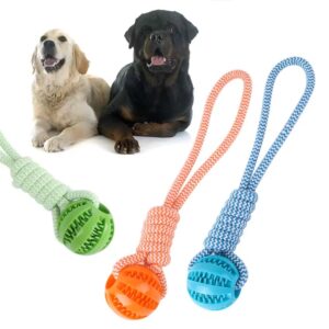 Generic Interactive Dog Rope Ball Toy (3 Colors). Interactive Dog Toy, Teeth Cleaning, Food Dispensing, Toy for Tug of War Playing, Durable Rubber Ball (Green)