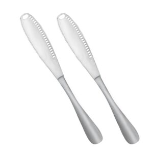 2 pack stainless steel butter spreader knife- curler cheese knife, 3 in 1 ease gadgets serrated stainless steel,butter knives curler slicer with holes