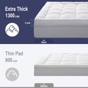 HYPREST Mattress Topper Twin XL, Extra Thick Down Alternative Mattress Topper 1300 GSM, 100% Cotton Cooling Soft Quilted Plush Pillow Top Mattress Pad 8-24"