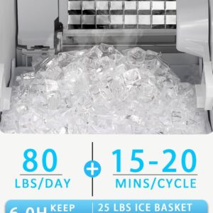 Joy Pebble Commercial Cube Ice Maker，Built-in Ice Maker Machine, 80lbs/Day, 40 Ice Cubes/Cycle, Reversible Door, Drain Pump, 24H Timer & Self-Cleaning, Under Counter Ice Cube Machine for Home, Black