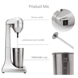 Knwigoe Milkshake Maker Drink Mixer Machine Stainless Steel Milk Blender 2 Speed Shaking Beverage Combo Mixing Frother with Cup 500 ml/28.16oz (23000rpm)