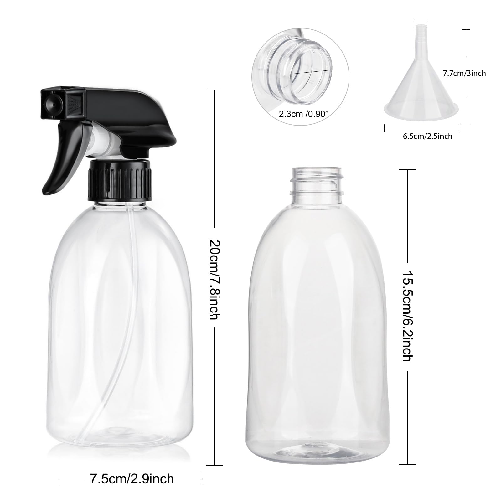 Bynccea Empty Clear Plastic Spray Bottles 13.5oz/400ml Adjustable Nozzle Mist/Stream Water Spray Bottle Heavy Duty Spraying Bottles Plant Mister Spray Bottle for Cleaning Solutions, Plants, Hair