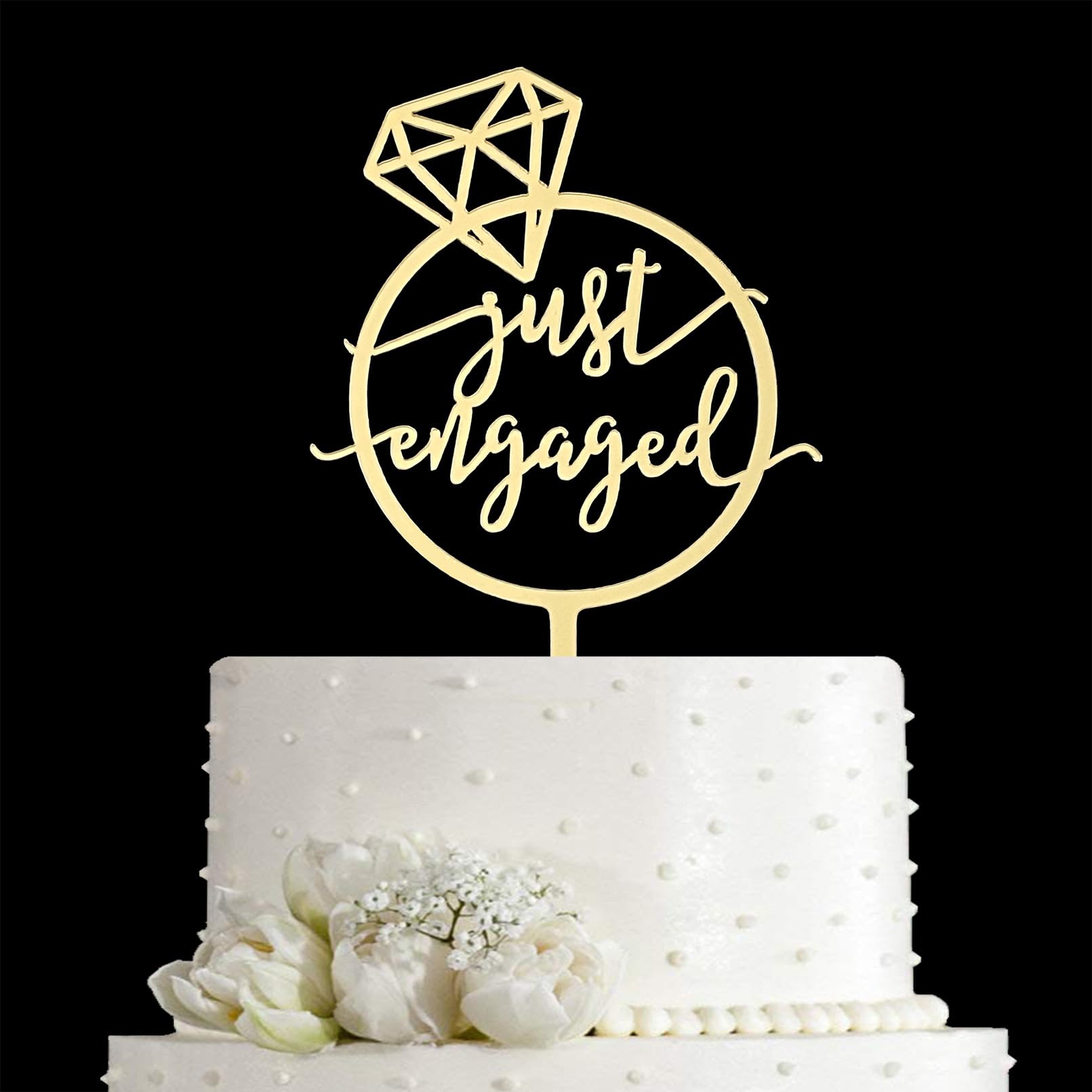 JIEEIN Mirror Gold Just Engaged Cake Topper, We're Engaged Cake Pick Engagement Party Decorations, Bridal Engagement Wedding Cupcake Decoration Party Supplies