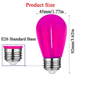 S14 Pink LED Bulb 1W Shatterproof Pink Replacement Light Bulb E26 Base LED Filament Edison Pink Colored Lights S14 Waterproof Outdoor String Replacement Bulbs for Home Yard Patio Wedding,15 Pack