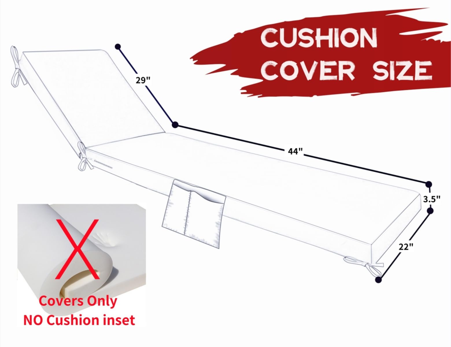 FSJITF Outdoor Chaise Lounge Cushion Cover 72"x21"x3.5",Rain-Proof,Fade Resistant 1600h,for Patio Replacement Cushion Cover, Note: Only Covers.Foam Not