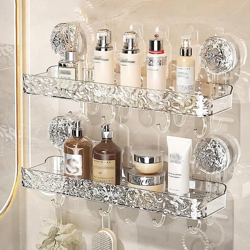 mcgotasy Fuxeti Suction Cup Shelf, Light Luxury Style Punch-Free Storage Rack, Raidley No Drill Clear Wall Caddy, Fuxeti Suction Cup Mount, Corner Shower Caddy Suction Cups (Rectangular-Grey)