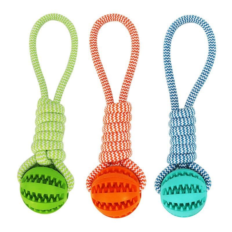 Generic Interactive Dog Rope Ball Toy (3 Colors). Interactive Dog Toy, Teeth Cleaning, Food Dispensing, Toy for Tug of War Playing, Durable Rubber Ball (Green)