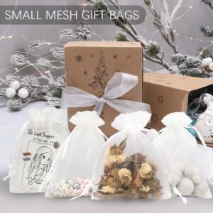 Organza Bags, 50 Pcs Small Mesh Bags Drawstring 3.54"x4.72"(9x12cm), White Jewelry Bags Drawstring Mesh Gift Bags for Party Wedding Christmas Jewelry Candy Bathroom Soaps Makeup Wrapping Supplie