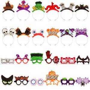 motimind 24 pcs halloween glasses and halloween headbands set adult halloween funny glasses pumpkin spider bat witch ghost paper party eyeglasses for decoration party favor accessories supplies