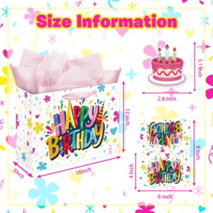 Mpanwen 16" Large Happy Birthday Gift Bag with Card and Tissue Papers for Boy Girl Kids Women Birthday Party