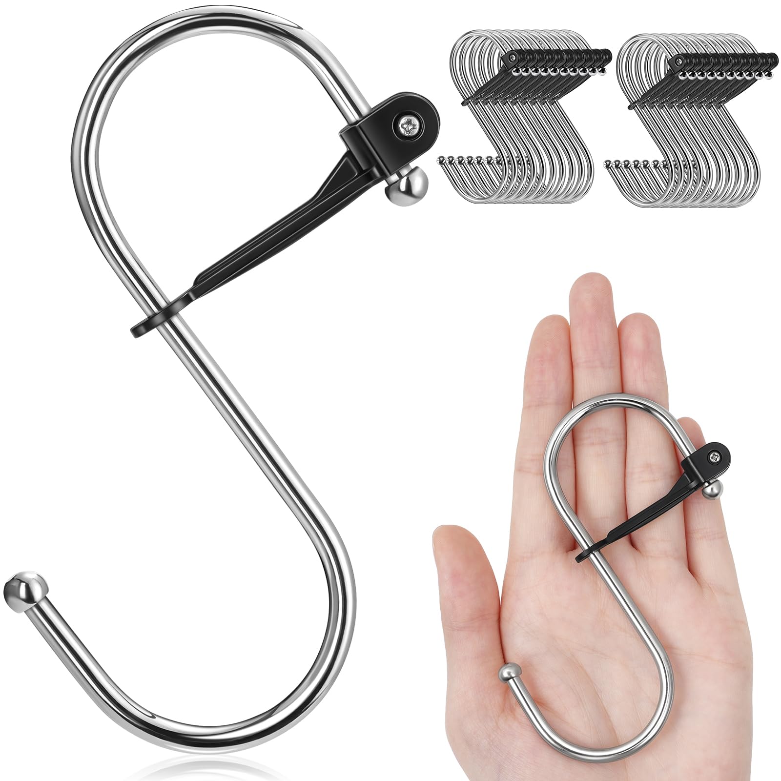 S Hooks, 8pcs 4.1 Inch Heavy Duty S Hooks for Hanging with Safety Buckle, Large S Hooks for Closet, Kitchen, Bathroom