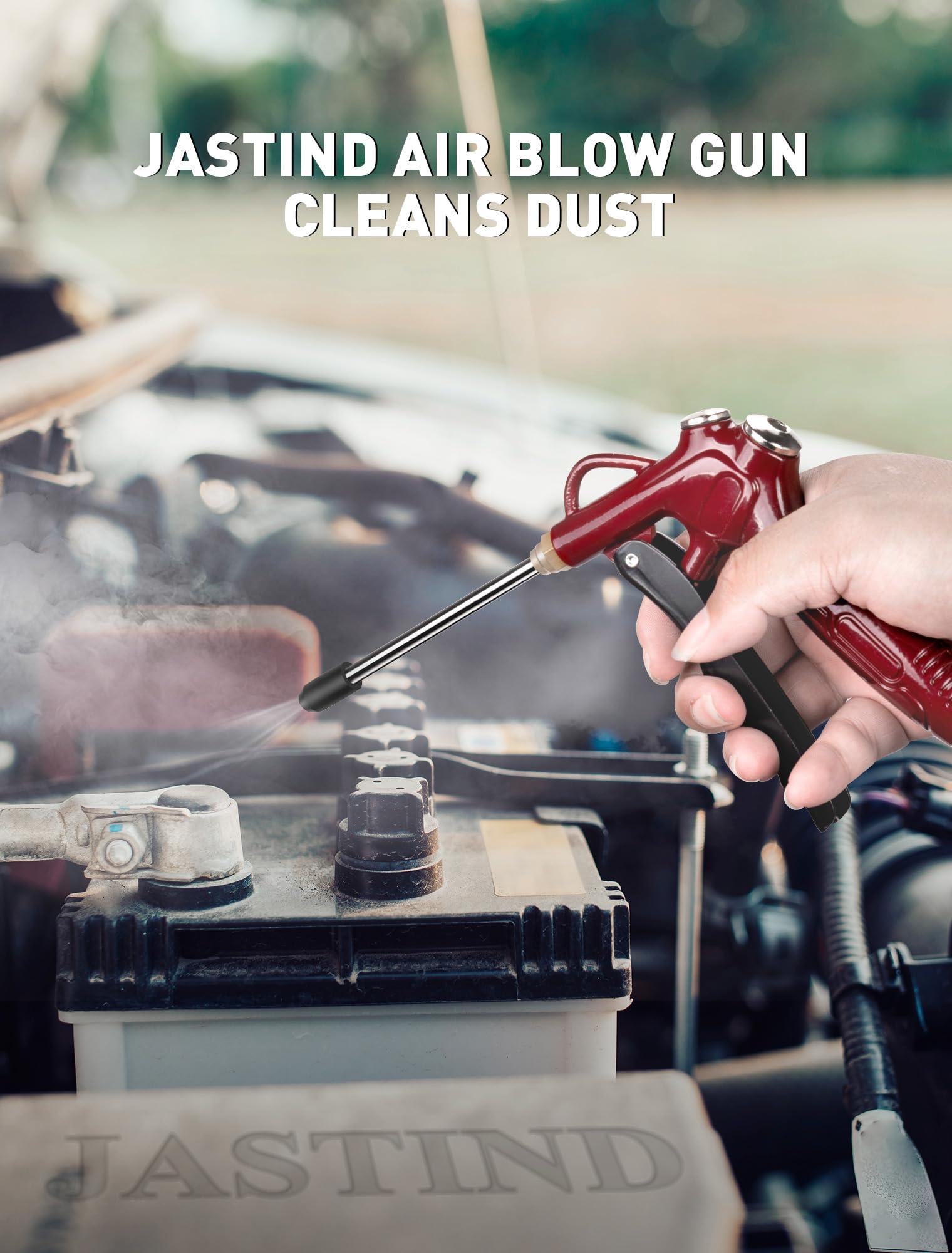 JASTIND Retro Red Air Blow Gun with Powerful Blast Air Nozzle, High Volume Air Blower Gun Kit w/4.9 Inch Steel Extension & 1/4" Quick Plug, Air Gun Air Compressor Attachments for Dust Clean