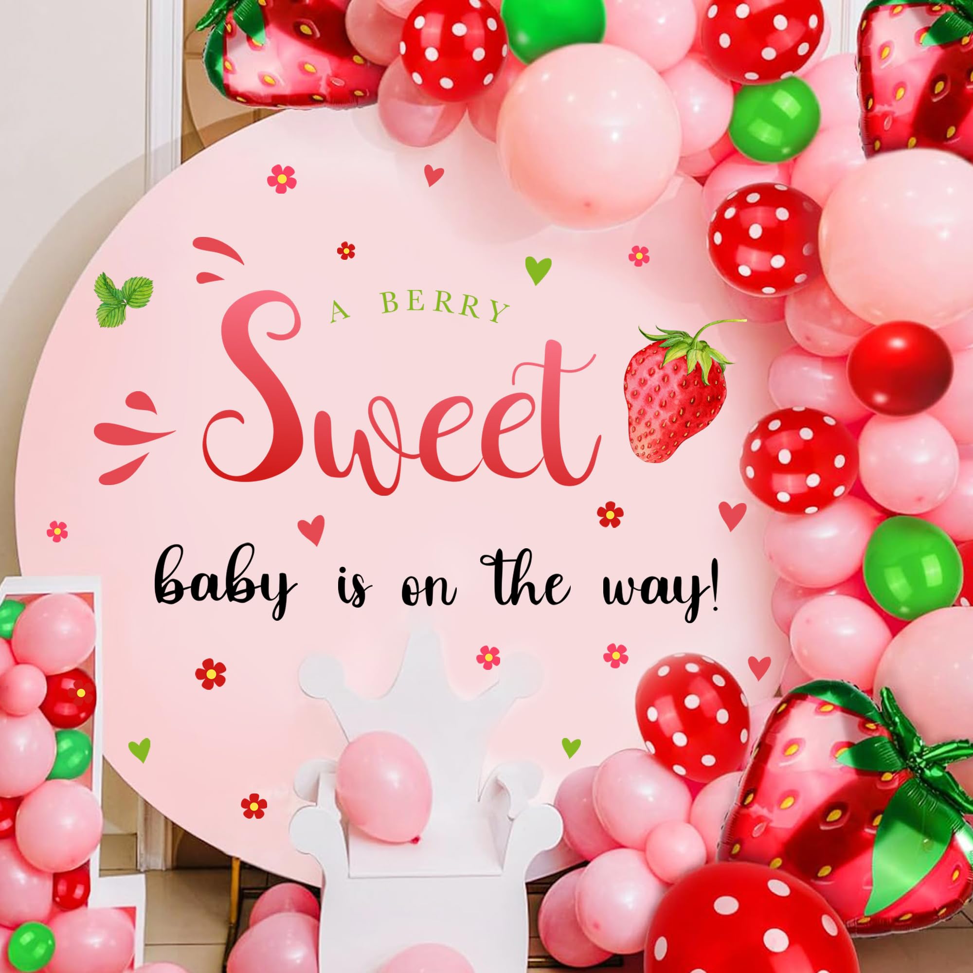 Strawberry Baby Shower Decorations Sign for Backdrop Berry Baby Gender Party Decal A Berry Sweet Baby is On The Way Decor Balloon Arch Decal Baby Girl Party Welcome Sign Newborn Pregnancy Party Supply