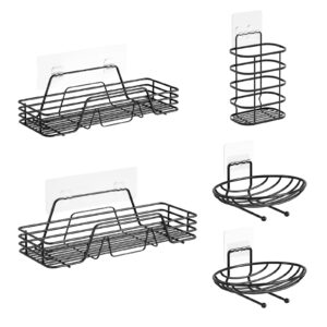 Adhesive Shower Caddy Organizer Shelves Rack-5 Pack Corner Bathroom Storage Organization, Home & Kitchen Decor Inside RV Accessories, Hanging First Apartment Household Camper Essentials (black)