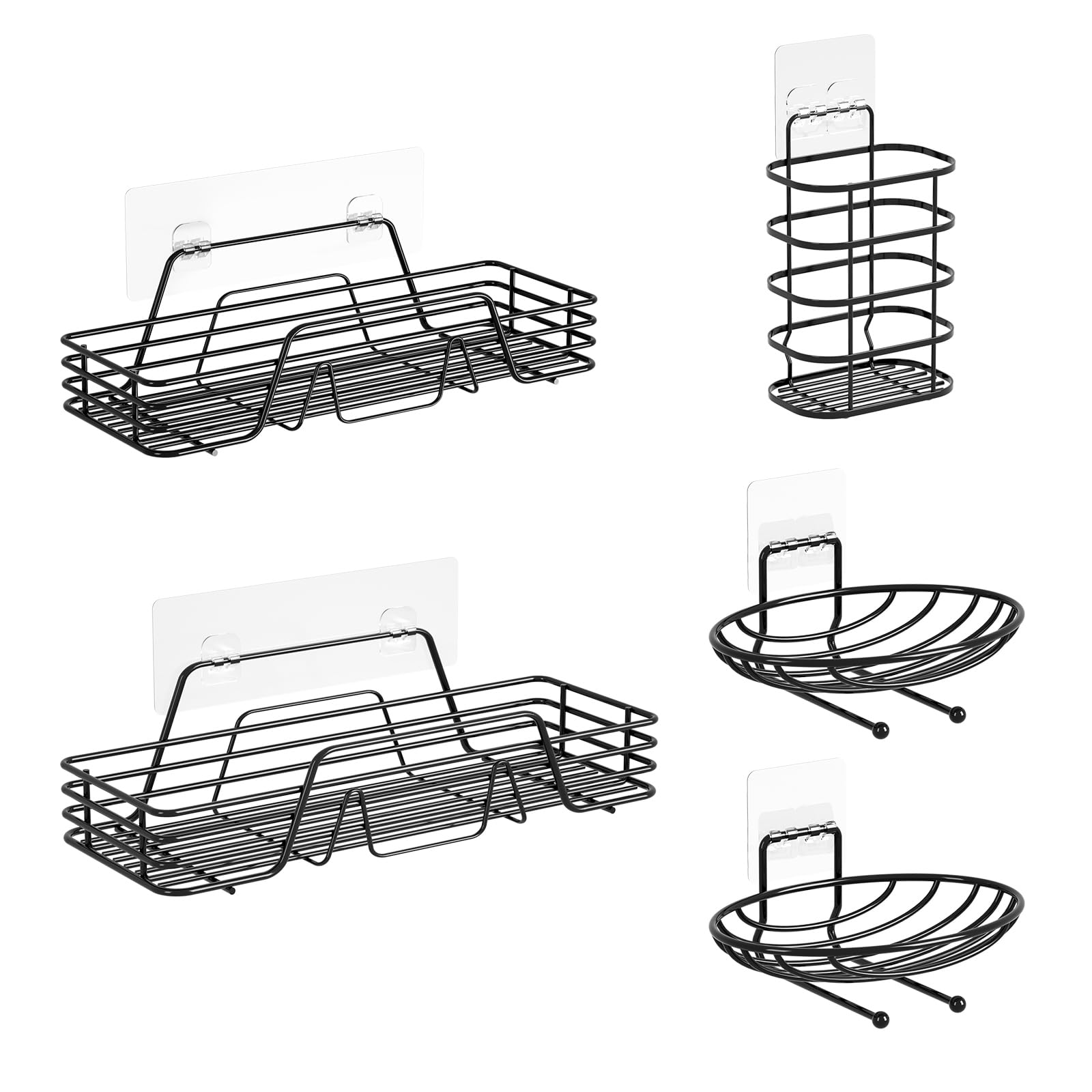 Adhesive Shower Caddy Organizer Shelves Rack-5 Pack Corner Bathroom Storage Organization, Home & Kitchen Decor Inside RV Accessories, Hanging First Apartment Household Camper Essentials (black)