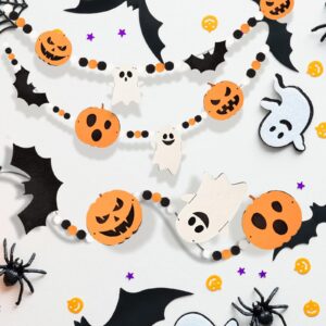 24.6Ft Halloween Felt Banner Cute Pumpkin Ghosts Expressions Bat Pom Pom Garlands Halloween Pumpkin Ghosts Party Decorations Banner for Halloween Party Haunted Indoor Outdoor Home Office Hanging Decor