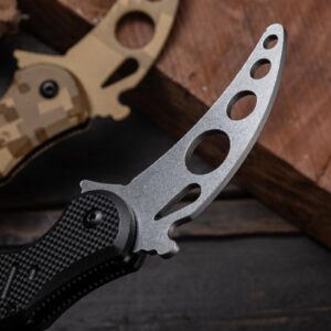 SWDAE Karambit Trainer Knife, Folding Pocket Knife, Dull Liner Lock, G10 Anti-Slip Stainless Steel Handle, Finger Holes, Pocket Clip