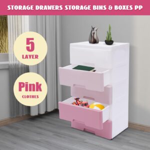 LUNUMAOS 5-layer gradient pink storage cabinets, lockers with drawers to store clothes, towels, toys and other items, suitable for home, living room, bedroom