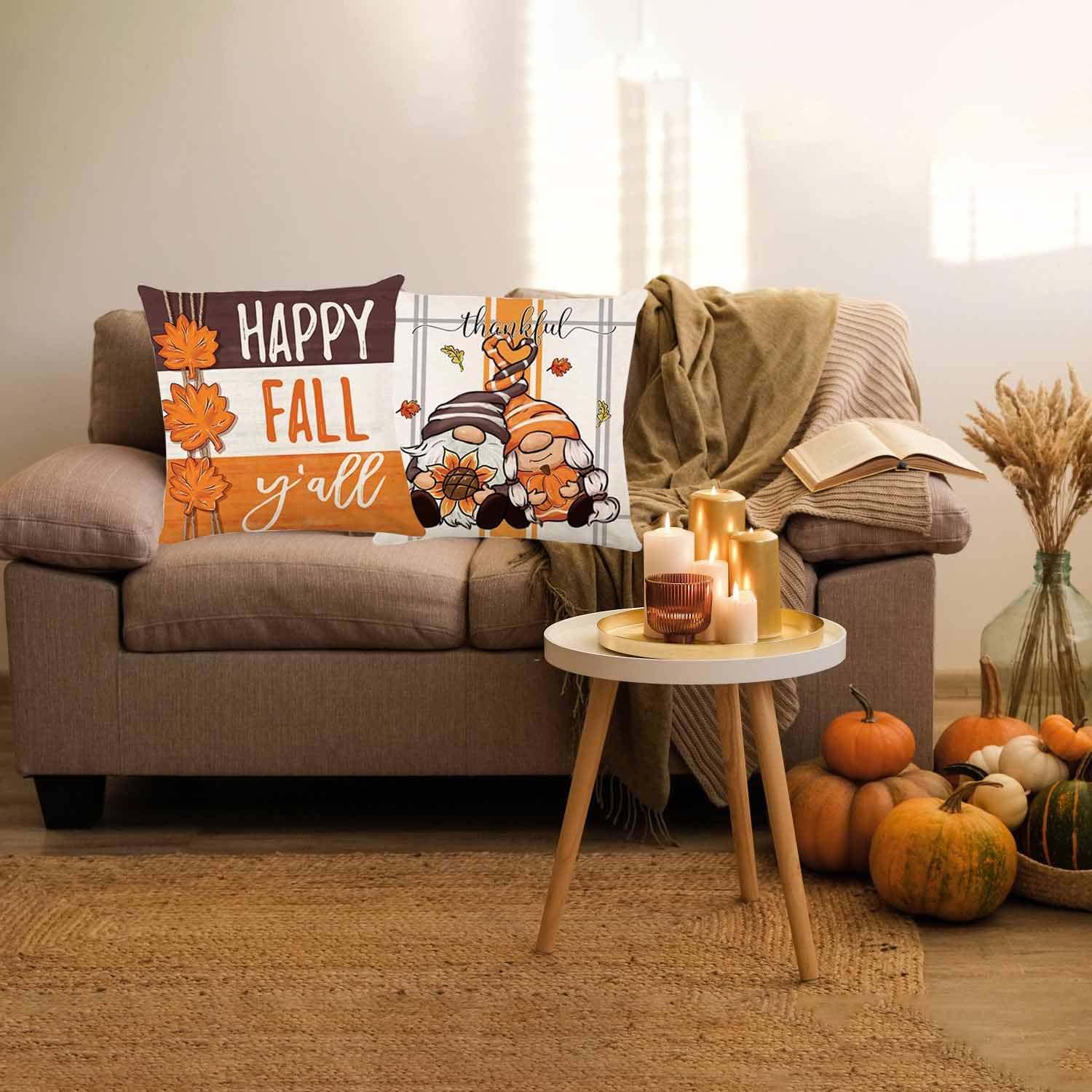 ONFAON Fall Decorations for Home, Fall Pillow Covers 18x18 Set of 4, Thanksgiving Decorations Autumn Cushion Case for Couch(Fall06)