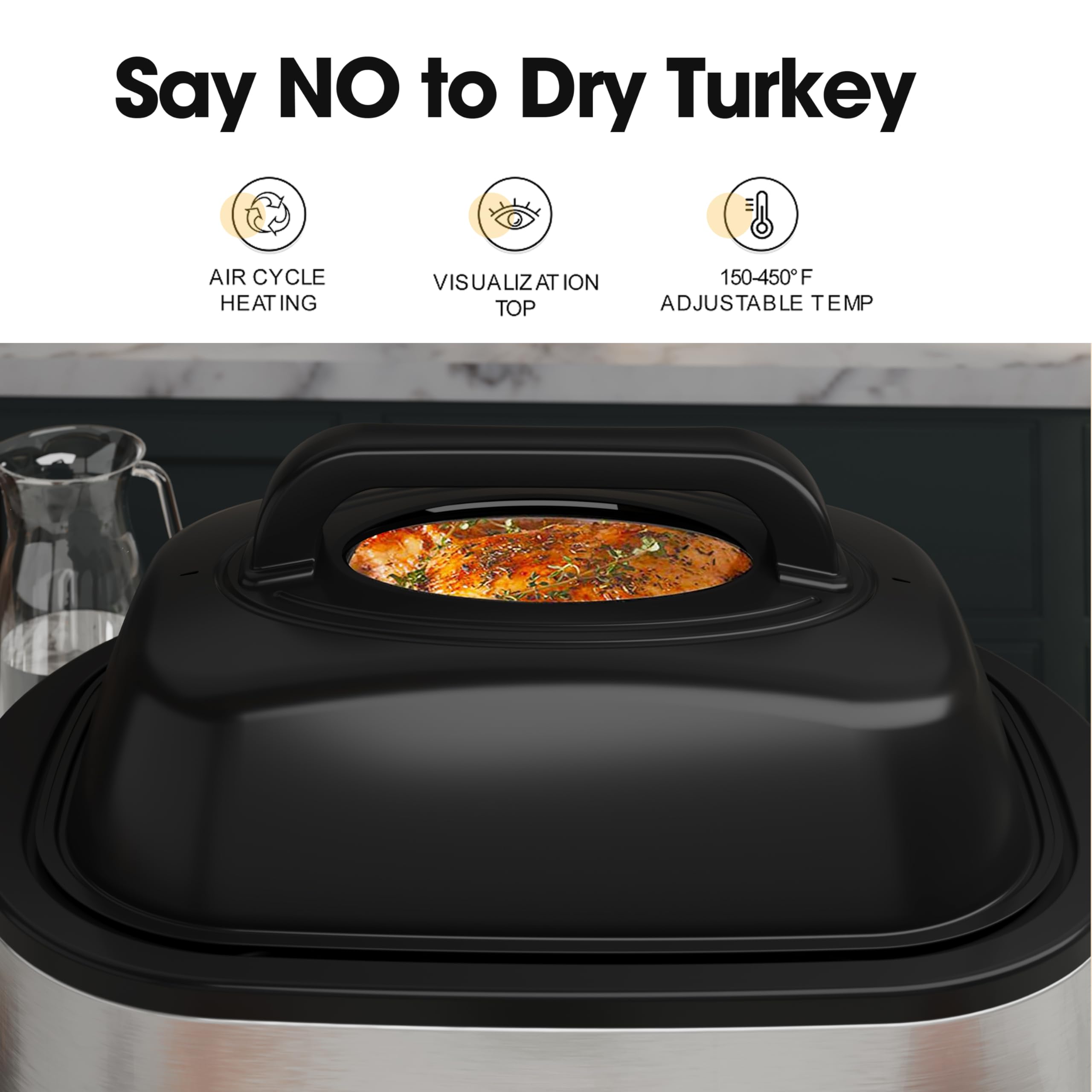 Roaster Oven 28 Quart, Electric Roaster Pan with Visible & Self-Basting Lid, Large Stainless Steel Electric Turkey Roaster Oven Defrost Warm Function, Removable Pan Rack, Fits Turkeys Up to 30LB