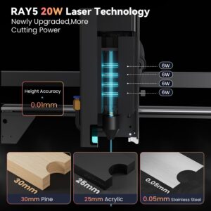 Longer RAY5 Laser Engraver, Laser Engraver 20W Output Power, 3.5” Color Touch Screen, App Offline Control, DIY Engraver Tool for Metal/Glass/Wood Engraving Area 15.75"x14.37"