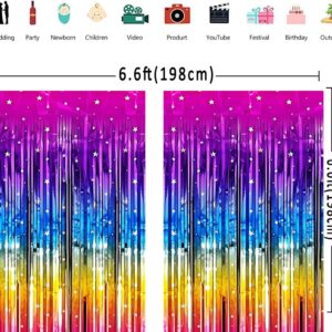 Masxkle 2 Pack (3.3x6.6Ft) Sparkling Neon Rainbow Party Decorations Rainbow Foil Fringe Curtain Backdrop for Birthday Wedding Engagement Bridal Shower Cartoon Party Decorations