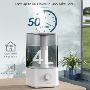 BREEZOME 4L Humidifiers for Bedroom, Essential Oil Diffuser, Top Fill Cool Mist Ultrasonic Humidifiers for Baby, Plants, Nursery, Humidifiers for Large Room Last up to 50 Hours, Quiet Operation