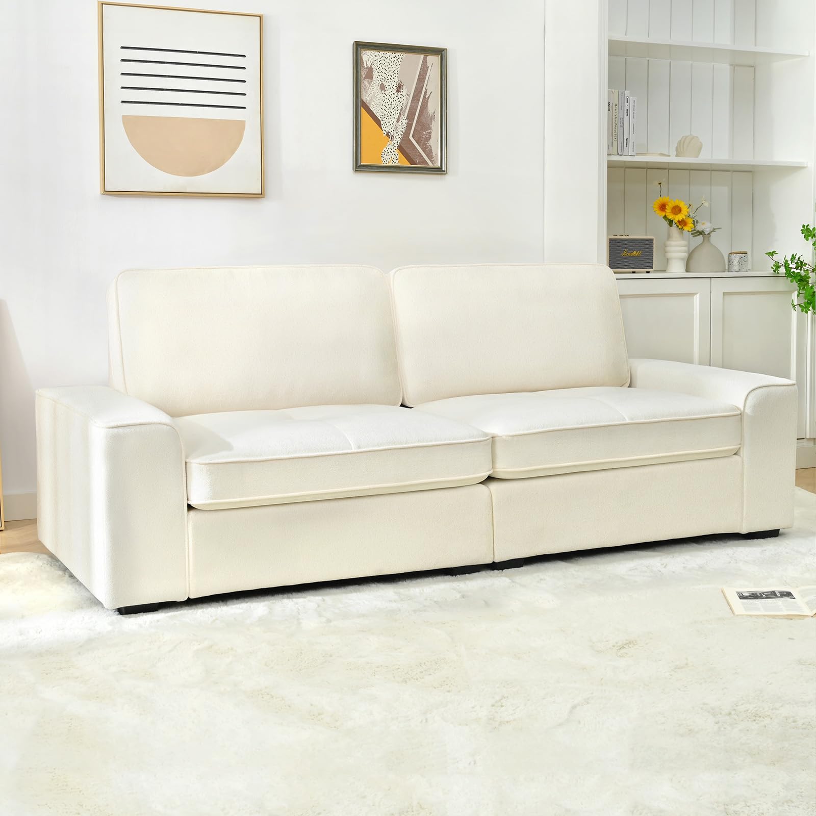 HALLYBEE 88.6" White Couch, Modern Sofa for Living Room, Comfy Couch with 2 Extra Deep Seat Removable Sofa Cushion, Cream Couch for Apartment, Chenille